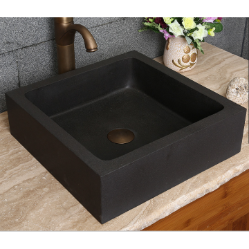 Square honed natural black lava square stone basin